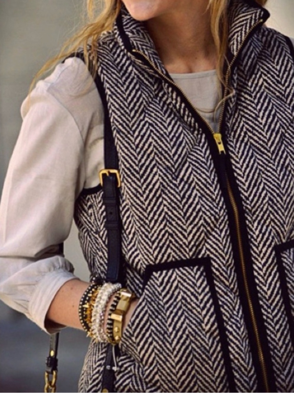 J. Crew Women's Black and White Chevron Vest